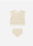 Scallop Knit Baby Set- Sand Stripe