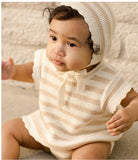 Scallop Knit Baby Set - Sand Stripe