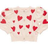Girl's Constance Sweater - Cream + Red Hearts