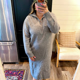 Hailey Half Zip Sweater Dress - Grey