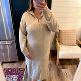 Hailey Half Zip Sweater Dress - Tan
