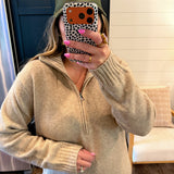 Hailey Half Zip Sweater Dress - Tan