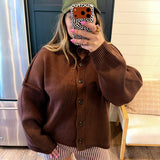 Mock Neck Cardigan - Brown