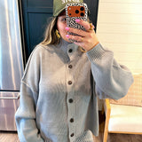 Mock Neck Cardigan - Grey