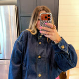 Oversized Mock Neck Denim Jacket