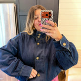 Oversized Mock Neck Denim Jacket