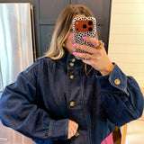 Oversized Mock Neck Denim Jacket