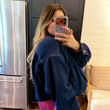 Oversized Mock Neck Denim Jacket