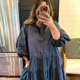 Heather Plaid Mini Dress - Navy
