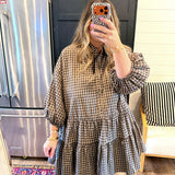 Heather Plaid Mini Dress - Brown