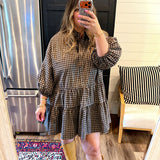 Heather Plaid Mini Dress - Brown