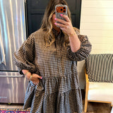 Heather Plaid Mini Dress - Brown