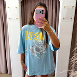 The Very Oversized Rhinestone Girl Tee - Sky