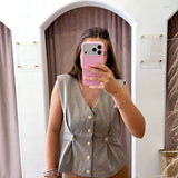 City Chic Button Down Vest Top