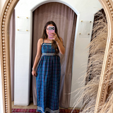 Old Money Muted Plaid Maxi Dress - Blue