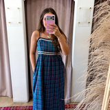 Old Money Muted Plaid Maxi Dress - Blue