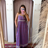 Old Money Muted Plaid Maxi Dress - Red