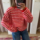 The Piper Cardigan - Large Red + Pink Stripes