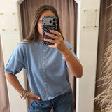Pointelle Piper Short Sleeve Cardigan - Blue