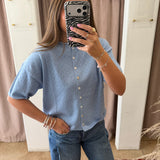Pointelle Piper Short Sleeve Cardigan - Blue