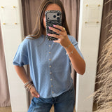 Pointelle Piper Short Sleeve Cardigan - Blue