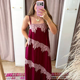 Raspberries + Cream Lace Maxi Dress
