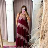Raspberries + Cream Lace Maxi Dress