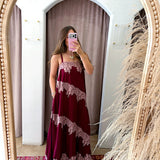 Raspberries + Cream Lace Maxi Dress