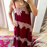 Raspberries + Cream Lace Maxi Dress