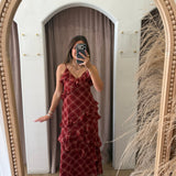 Holiday Kiss Ruffle Plaid Maxi Dress