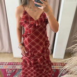 Holiday Kiss Ruffle Plaid Maxi Dress