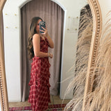 Holiday Kiss Ruffle Plaid Maxi Dress