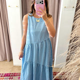 Gingham Fields Asymmetrical Maxi Dress - Blue