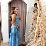 Gingham Fields Asymmetrical Maxi Dress - Blue