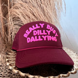 Dilly Dally Trucker Hat - Burgundy + Pink