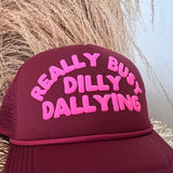 Dilly Dally Trucker Hat - Burgundy + Pink