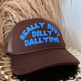 Dilly Dally Trucker Hat - Brown + Blue