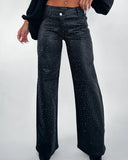 Rhinestone Denim Jeans- Black