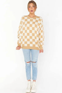 Scout Sweater Tan Checker Knit