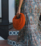 Jen Suede Small Hobo Handbag- Dark Orange