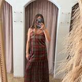 Candy Apple Plaid Silk Midi Dress