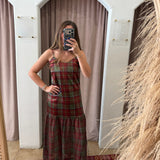 Candy Apple Plaid Silk Midi Dress