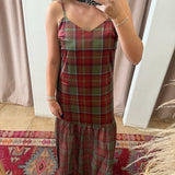 Candy Apple Plaid Silk Midi Dress