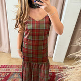 Candy Apple Plaid Silk Midi Dress