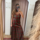 Candy Apple Plaid Silk Midi Dress