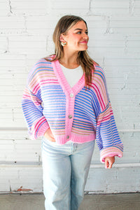 Good Karma Cardigan- Multi Stripe Knit
