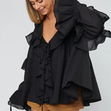 {MUMU} Joss Ruffle Top - Black Voile