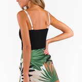 {MUMU} Iva Bow Skirt - Caribbean Palms Luxe Satin