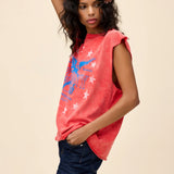 {Daydreamer} Johnny Cash Muscle Tank - Red Acid Wash
