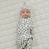 Light Green Checkered Bamboo Stretch Swaddle